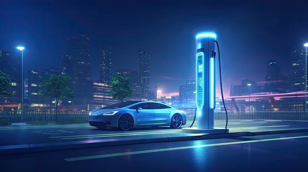 EV charging station for future electric cars in the concept of green energy and ecological energy photo