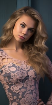 a beautiful blonde woman in a pink dress photo