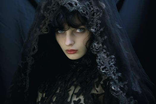 a woman with black hair wearing a black veil generative ai photo