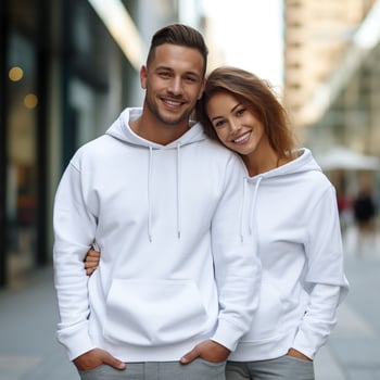 Illustration of a fashioncouple  portrait with plain hoodie mockup, AI Generated photo