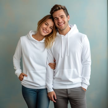 Illustration of a fashioncouple  portrait with plain hoodie mockup, AI Generated photo