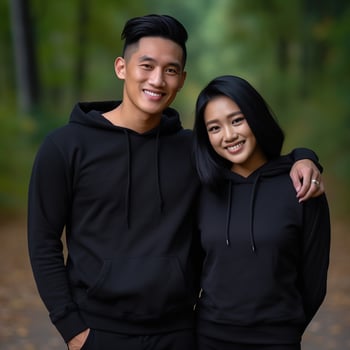 Illustration of a fashioncouple  portrait with plain hoodie mockup, AI Generated photo