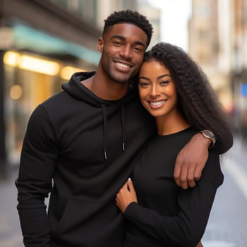Illustration of a fashioncouple  portrait with plain hoodie mockup, AI Generated photo