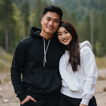 Illustration of a fashioncouple  portrait with plain hoodie mockup, AI Generated photo