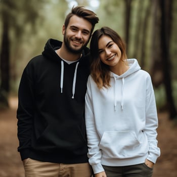 Illustration of a fashioncouple  portrait with plain hoodie mockup, AI Generated photo