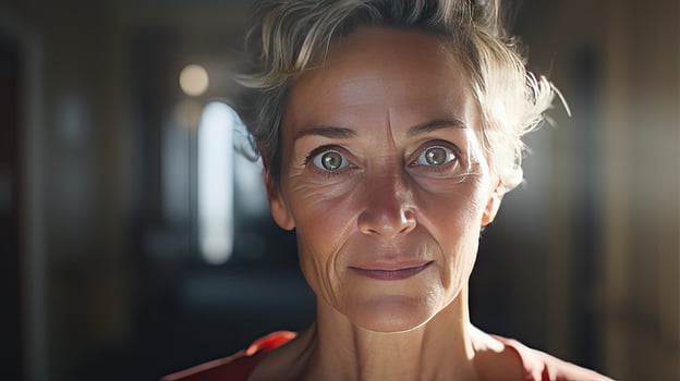 Beautiful middle-aged woman in her 50s looking at the camera Beautiful face, good health, cosmetics, skin care photo