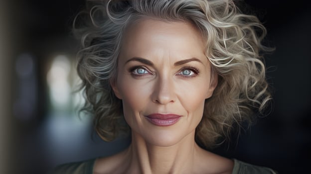 Beautiful middle-aged woman in her 50s looking at the camera Beautiful face, good health, cosmetics, skin care photo