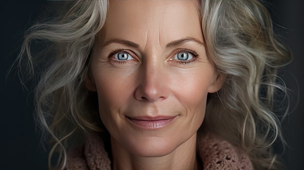 Beautiful middle-aged woman in her 50s looking at the camera Beautiful face, good health, cosmetics, skin care photo