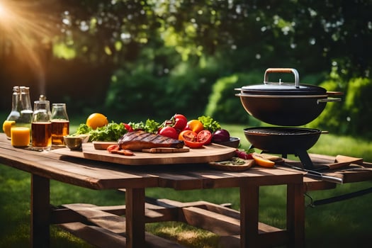 bbq on the table in the garden. AI-Generated photo