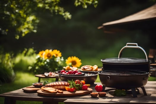 a table with food and a grill on it. AI-Generated photo