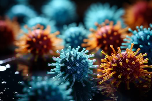 Microscopic perspective of intricate virus structures in scientific study photo
