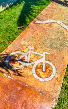 Bicycle symbol sign on ground of a bicycle lane Mexico. photo