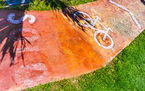 Bicycle symbol sign on ground of a bicycle lane Mexico. photo