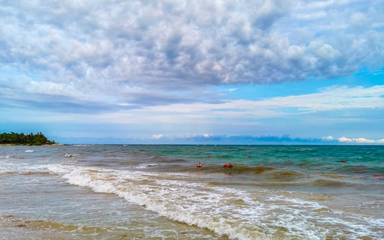 Tropical mexican beach clear turquoise water Playa del Carmen Mexico. photo