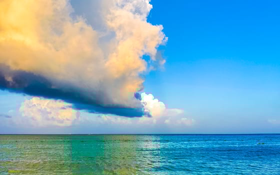 Tropical mexican beach clear turquoise water Playa del Carmen Mexico. photo