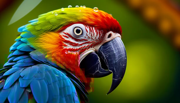 Tropical macaw perched, vibrant feathers in focus. Generative AI photo