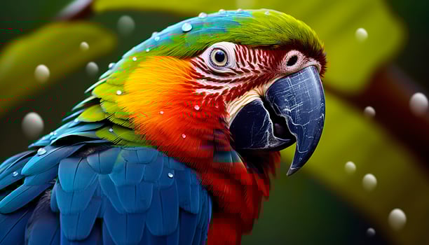 Tropical macaw perched, vibrant feathers in focus. Generative AI photo