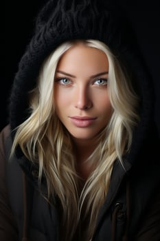 a beautiful blonde woman in a hoodie generative ai photo