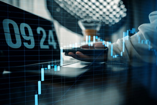 Stock market or forex trading graph work desk background photo
