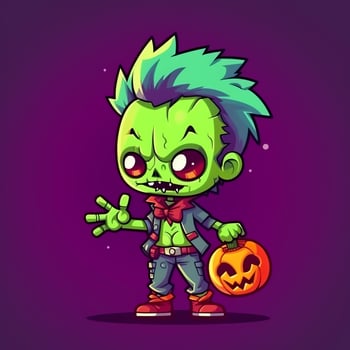 A creepy zombie in cartoon style. A scary zombie resurrection and crawling for halloween celebration. Halloween concept by AI generated photo