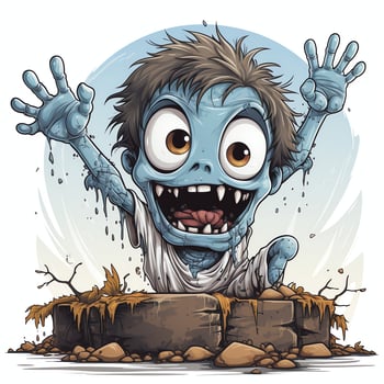 A creepy zombie in cartoon style. A scary zombie resurrection and crawling for halloween celebration. Halloween concept by AI generated photo