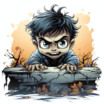 A creepy zombie in cartoon style. A scary zombie resurrection and crawling for halloween celebration. Halloween concept by AI generated photo