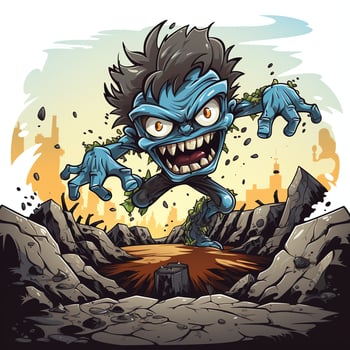 A creepy zombie in cartoon style. A scary zombie resurrection and crawling for halloween celebration. Halloween concept by AI generated photo