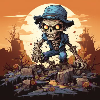 A creepy zombie in cartoon style. A scary zombie resurrection and crawling for halloween celebration. Halloween concept by AI generated photo