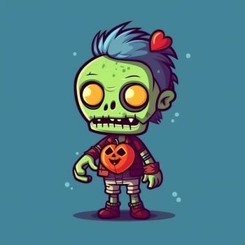 A creepy zombie in cartoon style. A scary zombie resurrection and crawling for halloween celebration. Halloween concept by AI generated photo