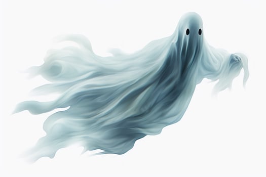 Ghostly apparition floating on a white background. Generative AI photo