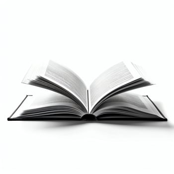 Overhead view of open book with empty blank white pages. Notebook composition for catalog, magazines concept by AI Generated photo