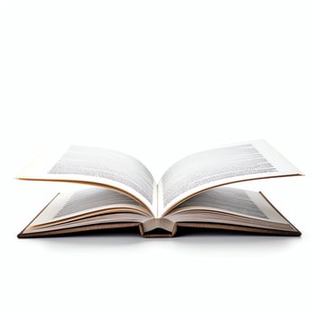 Overhead view of open book with empty blank white pages. Notebook composition for catalog, magazines concept by AI Generated photo