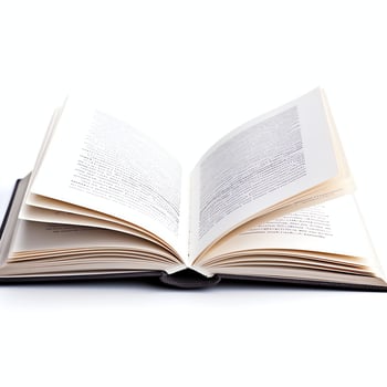 Overhead view of open book with empty blank white pages. Notebook composition for catalog, magazines concept by AI Generated photo