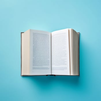 Overhead view of open book with empty blank white pages. Notebook composition for catalog, magazines concept by AI Generated photo