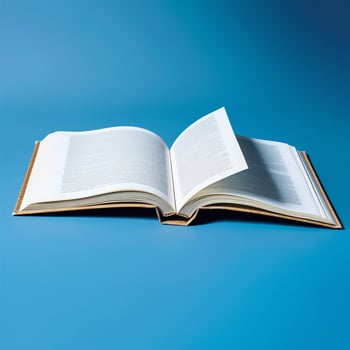Overhead view of open book with empty blank white pages. Notebook composition for catalog, magazines concept by AI Generated photo