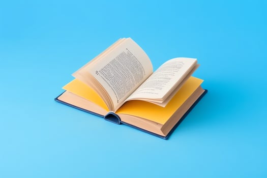 Overhead view of open book with empty blank white pages. Notebook composition for catalog, magazines concept by AI Generated photo