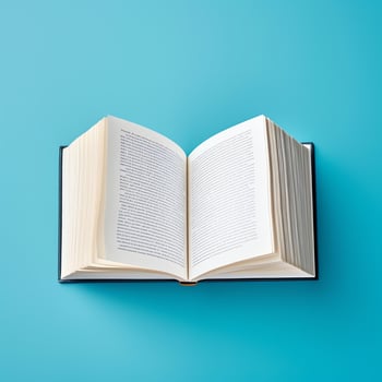 Overhead view of open book with empty blank white pages. Notebook composition for catalog, magazines concept by AI Generated photo