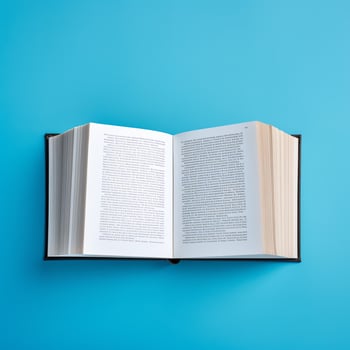 Overhead view of open book with empty blank white pages. Notebook composition for catalog, magazines concept by AI Generated photo