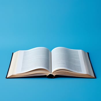 Overhead view of open book with empty blank white pages. Notebook composition for catalog, magazines concept by AI Generated photo