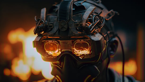 Robotic VR glasses exploding with creativity. AI Generative. photo