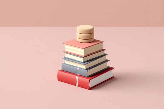 A book pile close up on a table. Front view pile book. For festival of world book day, national book day or national education day. Stack of colorful books on white background by AI Generated photo