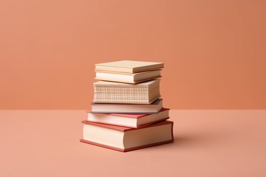 A book pile close up on a table. Front view pile book. For festival of world book day, national book day or national education day. Stack of colorful books on white background by AI Generated photo