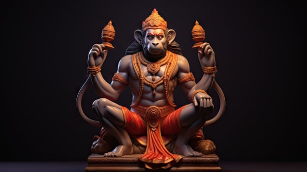 3D illustration of the Indian god Hanuman with a floral background surrounding it. photo