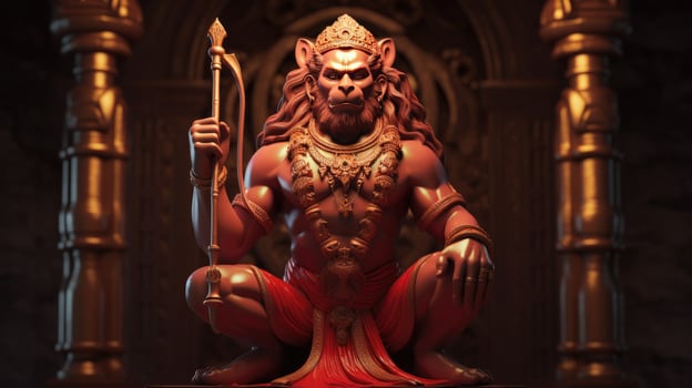 3D illustration of the Indian god Hanuman with a floral background surrounding it. photo