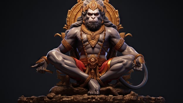 3D illustration of the Indian god Hanuman with a floral background surrounding it. photo