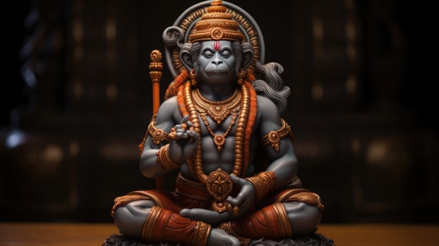 3D illustration of the Indian god Hanuman with a floral background surrounding it. photo