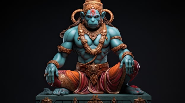 3D illustration of the Indian god Hanuman with a floral background surrounding it. photo