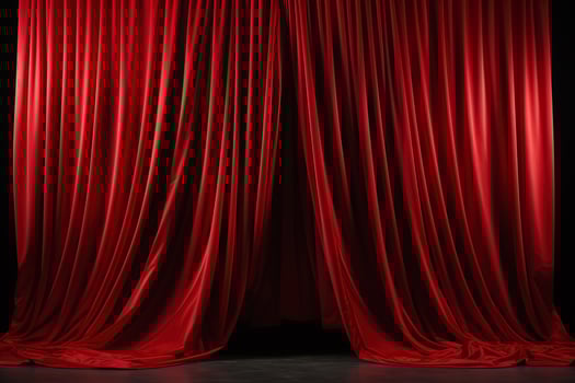 red curtain on stage of theater, opera or cinema slightly ajar, empty scene background photo