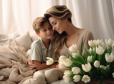 Mother with son with flowers photo
