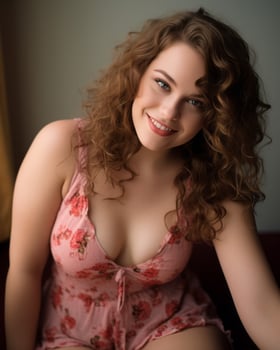 a beautiful young woman with curly hair posing for a photo generative ai